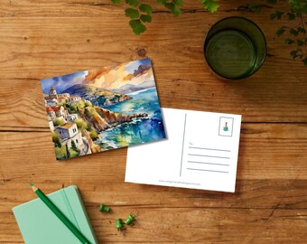 Village côtier grec | Carte postale de voyage (téléchargement numérique | modèle imprimable)