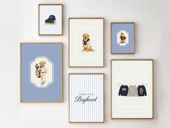 Teddy Bear Wall Art, Boys Nursery, Golden Retriever Wall Art, Long Live Boyhood Print, Equestrian Prints, Baby Boys Nursery