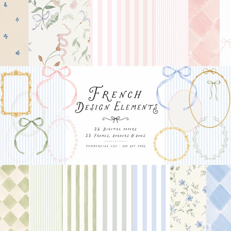 French Design Elements | Digital Invitation Paper, Frames, Borders ...