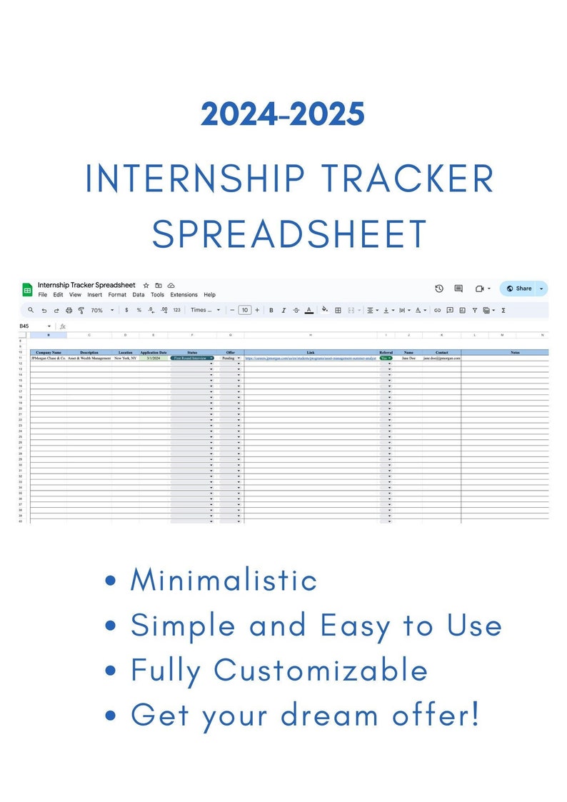 2024-2025 Internship Tracker Spreadsheet - Etsy