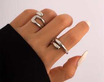 Sterling zilveren ring set, dikke ringen, statement ring, duimring, verstelbare ring, handgemaakte wikkelring, alledaagse ringen, cadeau voor haar