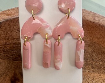 Light pink organic earrings polymer clay