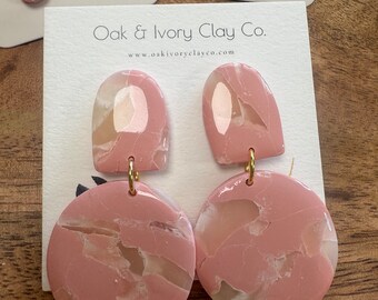 Light pink organic earrings polymer clay