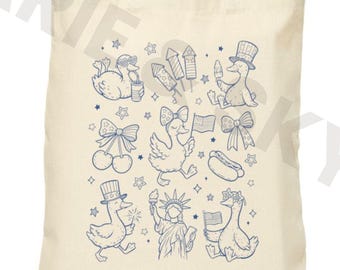 Silly Goose Patriotic Tote Bag, July 4th Tote Bag, USA Tote Bag, 4th of July Bag, Happy 4th of July Tote Bag, Patriotic Tote Bag Gift