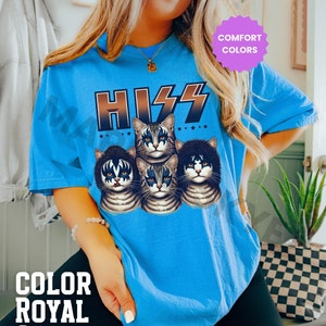 Hiss Cat Band Retro Shirt Kiss Inspired Rock Band Parody Tee Funny Cat Lovers Top Vintage Style Graphic Shirt Vintage Music Gift Hiss Shirt