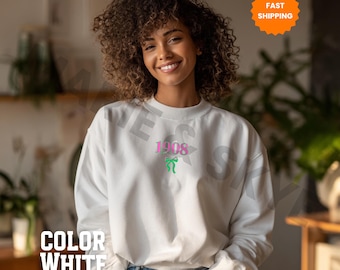 White 1908 Alpha Kappa Alpha Crewneck, D9 Gift, Black Owned Shops, AKA, Chucks and Pearls, Sorority Sweatshirt, Sorority Apparel, AKA Gifts