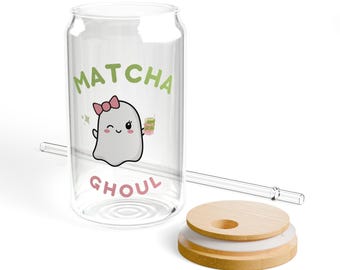 Matcha Ghoul Sipper Glass Cup, Matcha Lover Gift, Halloween Glass Cup, Matcha Libbey Glass Cup, Summerween Cup, Matcha Gift, Green Tea Cup