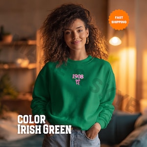 Green 1908 Alpha Kappa Alpha Crewneck, D9 Gift, Black Owned Shops, AKA, Chucks and Pearls, Sorority Sweatshirt, Sorority Apparel, AKA Gifts