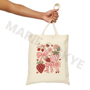 Boho Strawberry Coquette Tote Bag, Preppy Strawberries, Strawberry Festival Bag, Summer Strawberry Tote Bag, Boho Floral Strawberry Tote