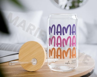 Mama Glass Cup, Iced Coffee Glass, Coffee Cup, Beer Can Glass, Gift for Her, Gift for Mom, Mothers Day Gift, Mothers Day Glass Cup, Mom Cup