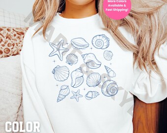 Seashell Sweatshirt, Beach Sweatshirt, Seashells Crewneck, Ocean Pullover, Coastal Aesthetic Crewneck, Summer Sweatshirt, Marine Life Shirt