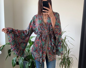 Kimono de seda y viscosa - Camisa de seda - Made in India - Kimono de mujer