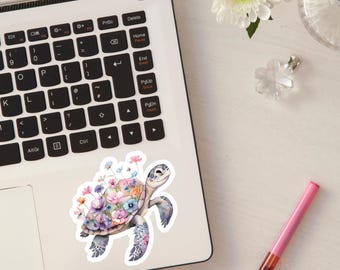 Flower Turtle Sticker | Stickers | laptop stickers | turtle lover | Flower Stickers | Eco-friendly art | floral turtle sticker | watercolour