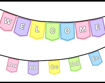 Bruant arc-en-ciel, lettres de l'alphabet, bannière de bienvenue, modifiable, décoration lumineuse pour salle de classe, banderole, décoration de salle de classe, babillard, ondulé