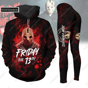 Costume Halloween Shirt, Jason Voorhees Hoodie Legging, Horror Character Shirt Pants, Friday The 13th Movie, Myers Thriller Gift