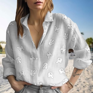 Mickey Hands Love Shirt, Mickey Mouse Hands Blouse Shirt, Disney Cartoon Casual Shirt, Magic Kingdom Shirt, Summer Trip Gift