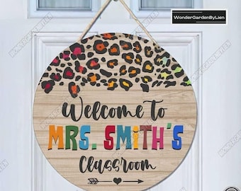 Personalized Leopard Teacher Sign, Custom Teacher Name Sign, Classroom Door Sign, Back To School Decoration, Perfect Sign Home Decor