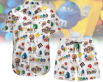 M M Candies Button Shirt, M And M Matching Family Short, Family Summer Hawaii Shirt, Candy Group Matching, Gift For Her And Him