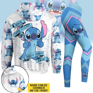 Stich Hoodie Legging Set, Personaziled Stitch Rock Paper Scissors Throat Hoodie, Disney Cartoon Yoga Pant, Aesthetic Hoodie Legging
