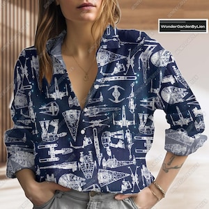 Star Wars Casual Shirt, Darth Vader T-Shirt, Spaceship Women Blouses, Long Sleeve Shirt For Women, Galaxys Edge Shirt, Mother Day Gift