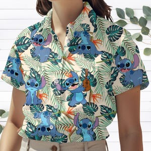 Stitch Button-shirt, Disney Stitch Tropical Short, Hawaiiaans shirt Lilo And Stitch, Disney Cartoon Aloha Short, Stitch-verjaardagscadeau