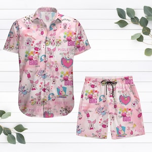 Camisa con botones de Piglet, pantalones cortos de playa de Piglet de Disney, camisa de verano con dibujos animados de Disney, camiseta de la película Winnie The Pooh, regalo del reino animal para niños