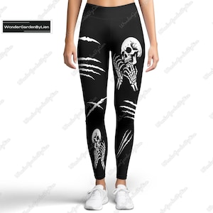 Halloween Skeleton Legging, Skeleton Skull Workout Leggings, Halloween Women Cosplay Workout, Trick Treat Party Activewear, Sweatpants