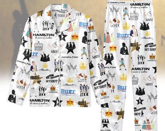 Hamilton Musical Pajamas Set, Alexander Hamilton Long Sleeve Pajamas, Broadway Musical Bridesmaid Pajamas, Rise Up Hamilton Sleepwear
