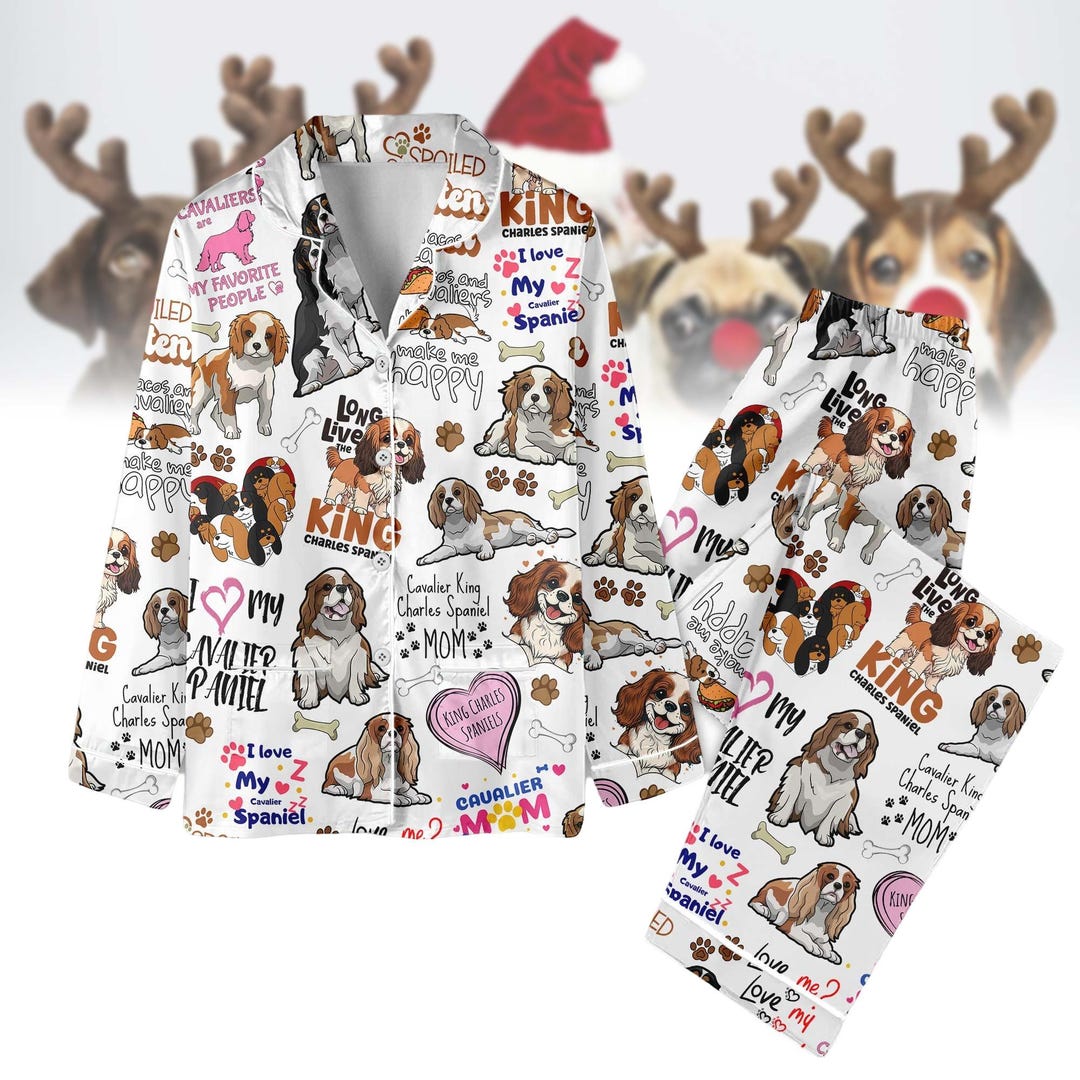 Cavalier King Charles Spaniel Christmas Pajamas Set, Cavalier Dog Mom ...