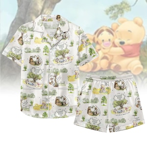 Winnie Pooh Kurze Satin Pyjamas, Disney Cartoon Pyjamas Set, Pooh Bär und Freunde Seidenpyjamas, Mutter und Tochter Passender Pyjama Se
