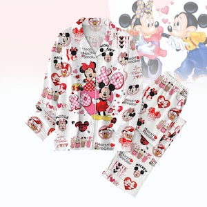 Conjunto de pijama de Mickey y Minnie para San Valentín, ropa de dormir de dibujos animados de Disney, regalo de ropa de descanso para parejas para San Valentín, conjunto de pijama con pantalones de Magic Kingdom