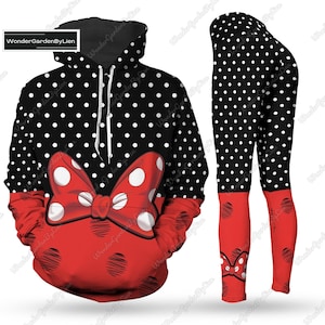 Conjunto de sudadera con capucha y leggings de Minnie Mouse, sudadera con capucha de Minnie de Disney, pantalón de yoga con dibujos animados de Disney, sudadera con capucha estética de Minnie, leggings de películas de dibujos animados