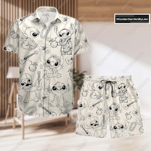 Camisa hawaiana de Lilo y Stitch, camisa hawaiana de dibujos animados de Disney, short de verano Aloha de Stitch para hombre, regalo tropical para niños y adultos