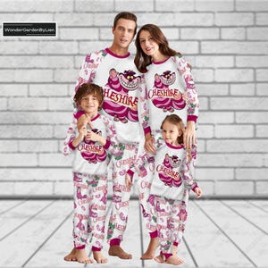 Pijamas familiares navideños, conjunto de pijamas de gato de Cheshire, conjunto de pantalones y camisa de Navidad con dibujos animados de Disney, regalo de Alicia en el país de las maravillas, conjunto de pijamas de gato de Alicia