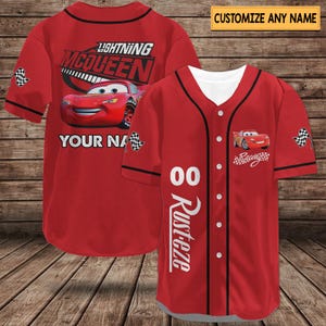 Camiseta de béisbol personalizada de Rayo McQueen, camiseta de Disney Cars para niños, atuendo del equipo de béisbol de la película Disney Cars, vacaciones familiares Shi