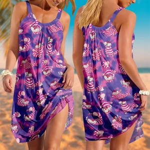 Disney Cheshire Cat draagdoek zomerjurk, Cheshire Cat Alice in Wonderland vrijetijdsjurk, bijpassende nachtkleding familie Disneyland voor haar