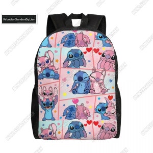 Stitch & Angel Backpack, Disney Cartoon School Bag, Stitch Love Angel Lunch Bag, Disney Stitch Tote Bag, School Gift For Kids And Adult