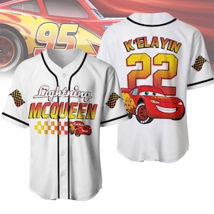 Gepersonaliseerde Lightning McQueen-shirt, Disney Cars McQueen-honkbalshirt, Lightning McQueen-jerseyteam, Cars Cartoon-honkbalshirt