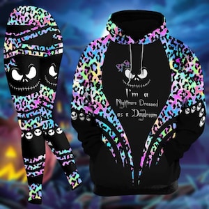 Jack Skellington Halloween Hoodie Legging Set, Nightmare Dressed As a Day Dream, Horror Character Yoga Pants, Spooky Season Gift