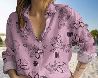 Blusa vintage de Spiderman, camisa informal de Spidey con botones, blusas de dibujos animados de Disney, camisa de Magic Kingdom, regalo para viaje de verano de superhéroes