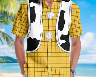 Camisa de disfraz de Woody para Halloween, camisa con botones de cosplay de Toy Story de Disney para hombre, camisa de manga corta de Woody Toy Story para mujer y hombre