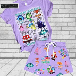 Inside Out 2 korte set T-shirt, Inside Out 2 T-shirt met karakters, Disney Pixar pyjama, korte set Inside Out 2 film kijken shirt