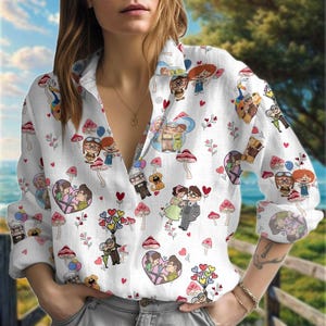 Zijn Ellie en haar Carl Valentine-shirt, Valentine Cartoon Up Balloon T-shirt, Disney Up Movie Button-shirt, Disney Cartoon Couple T-shirt