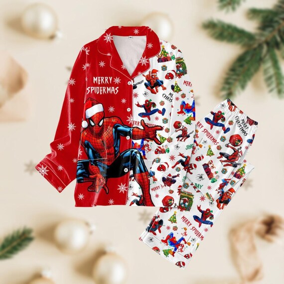 Spider Man Christmas Pajamas Set Superhero Xmas Thick Pajamas Spider Super Hero Pajamas Family Spider Man Santa Hat Pj Set Pants