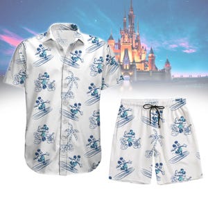 Camisa tropical con botones de Mickey, short de verano con dibujos de coco de Disney, short playero de verano para mujer, camiseta para viaje familiar a Disneyland