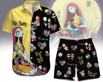Halloween Jack Sally Button Shirt, His Sally Disney Sumemr Short, Horror Character Shirt, Matching Nightmare Christmas