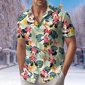 Camisa hawaiana tropical de Minnie, pantalón corto de verano con dibujos animados de Disney, camisa playera de Mickey y sus amigos, camisa con botones Summer Vibes para niños y adultos