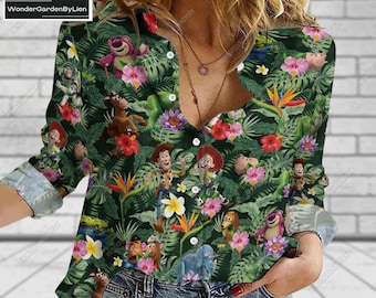 Toy Story Movie Shirt, Disney Woody And Friends Hawaiian Shirt, Buzz Lightyear Blouse For Women, Disney Vacation Shirt For Family