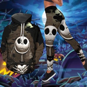 Jack Skellington Halloween Hoodie Legging Combo, Disney Character Yoga Pants, Horror Character Shirt Pants Set, Nightmare Before Christ