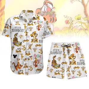 Camisa con botones de Winnie Pooh, pantalón corto de verano con osos Tigger y Pooh, camisa hawaiana con Tigger de Disney, pantalón corto playero de dibujos animados para hombre, tapete familiar de Disney